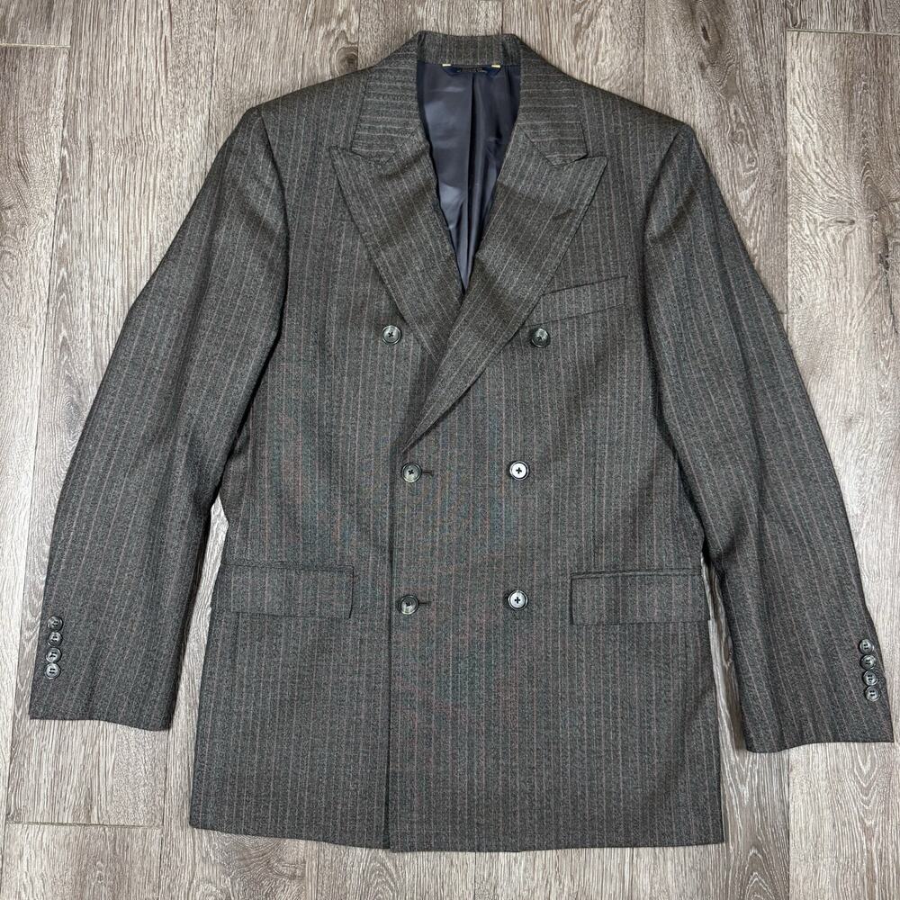 Brooks Brothers Regent Fit Double Breasted Brown Striped Blazer Size 39R